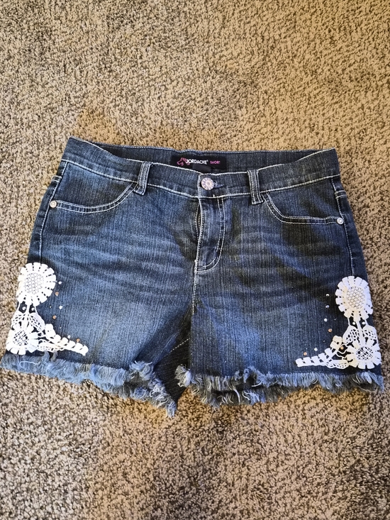 Jordache Pants - Jordache Dark Blue Denim Shorts with White Lace Appliqué